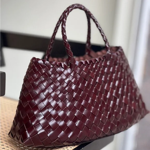 Handwoven leather tote bag chocolate brown dragon diffusion style - Picture 4 of 7